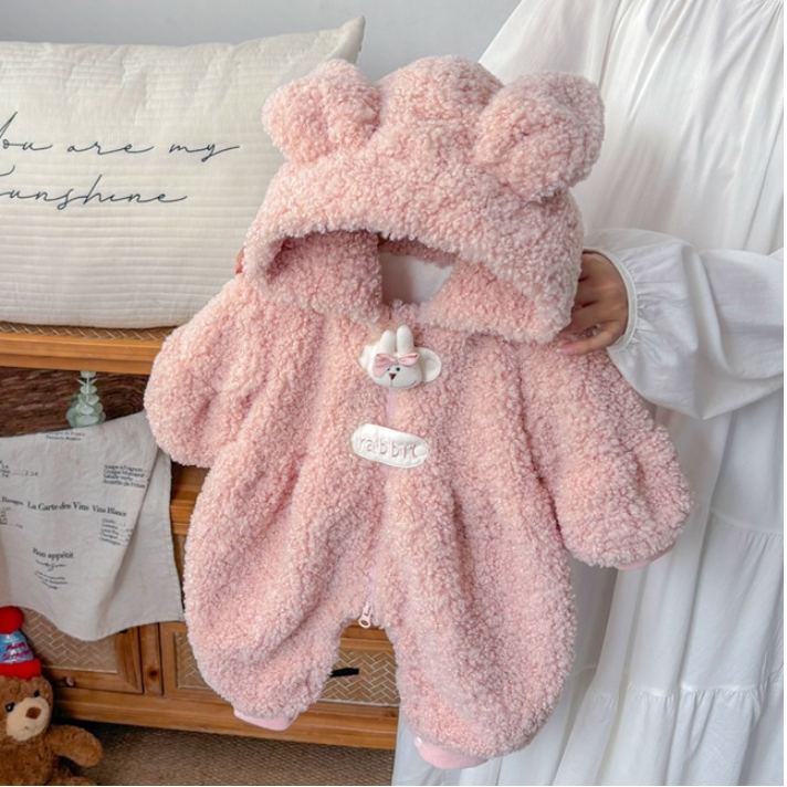 Pink Rabbit Fleece Bodysuit