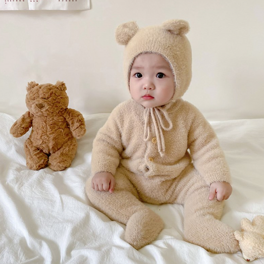 Cloud Teddy Cozy Footed Jumpsuit Set