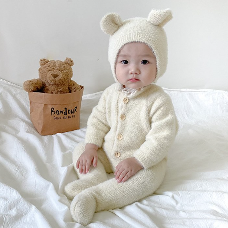 Cloud Teddy Cozy Footed Jumpsuit Set