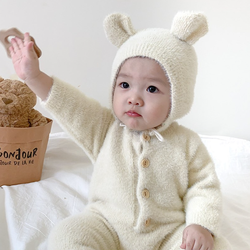 Cloud Teddy Cozy Footed Jumpsuit Set