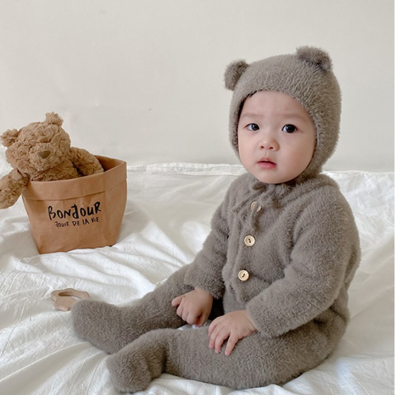 Cloud Teddy Cozy Footed Jumpsuit Set