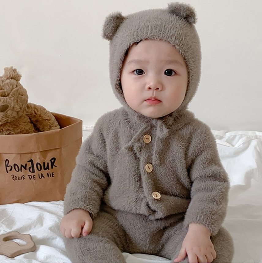 Cloud Teddy Cozy Footed Jumpsuit Set