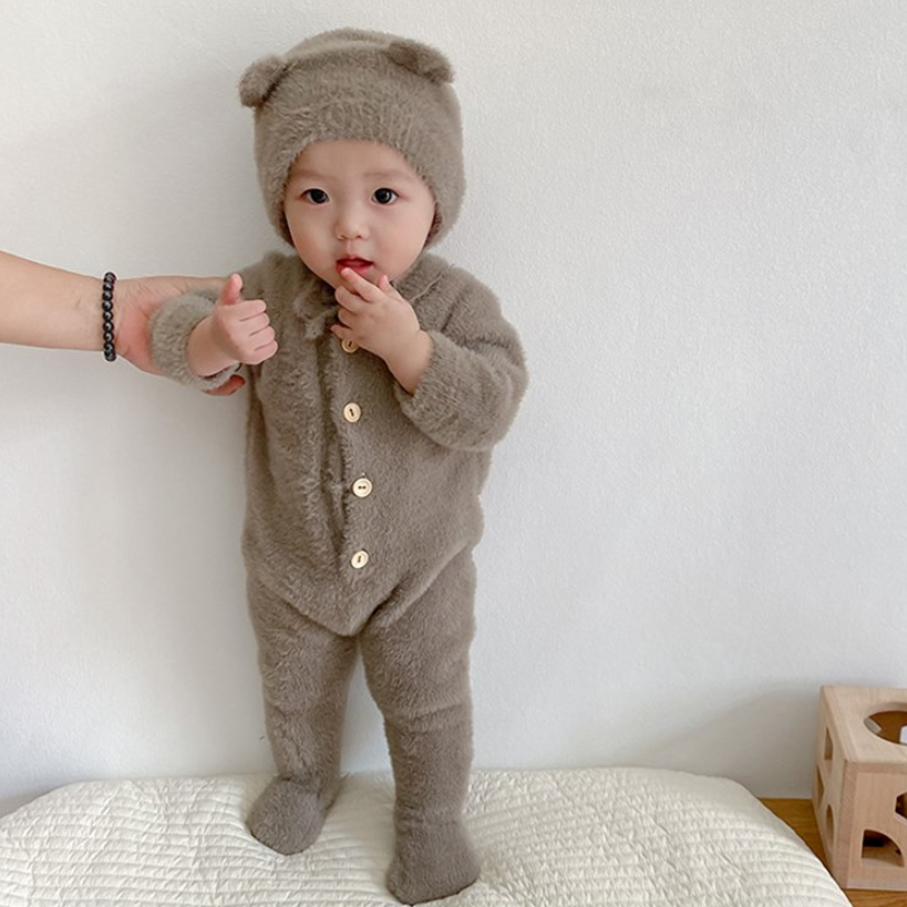 Cloud Teddy Cozy Footed Jumpsuit Set
