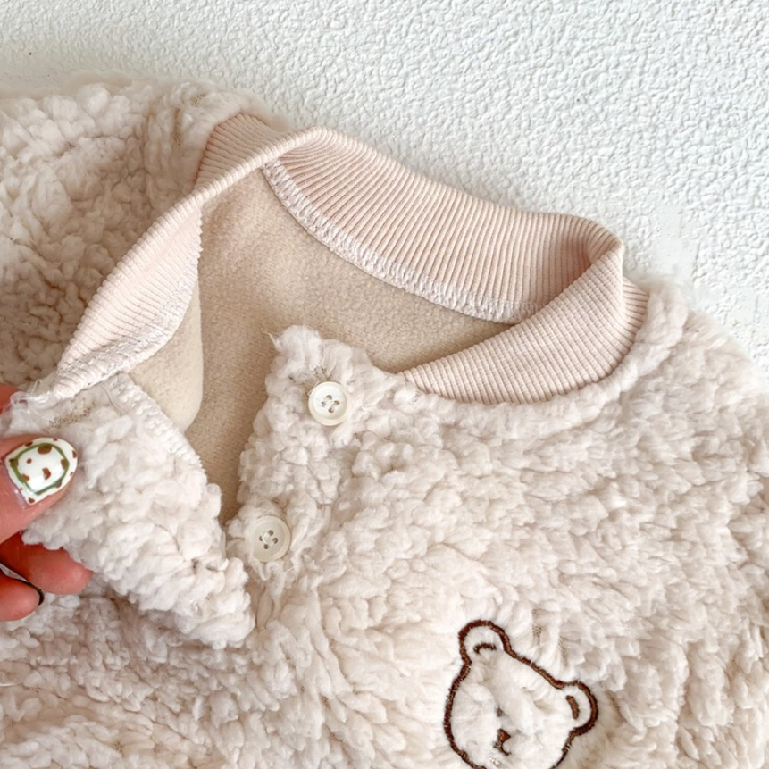 Fuzzy Bear Romper and Bonnet Set