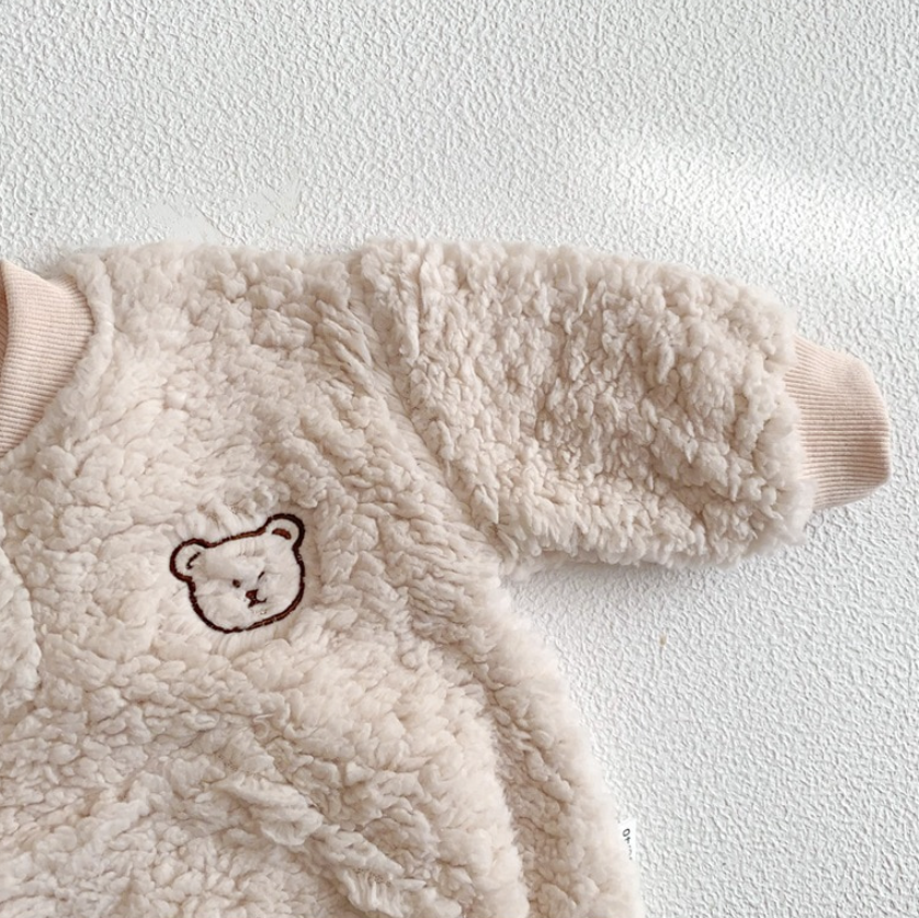 Fuzzy Bear Romper and Bonnet Set