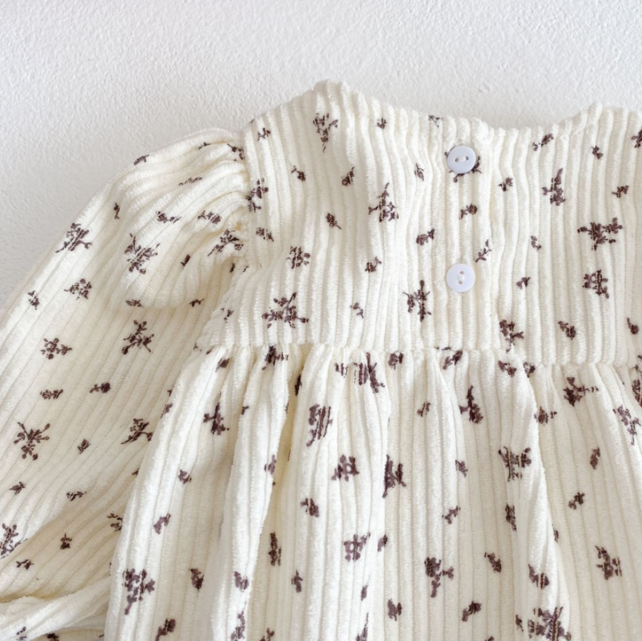 Flower Corduroy Romper and Bonnet Set