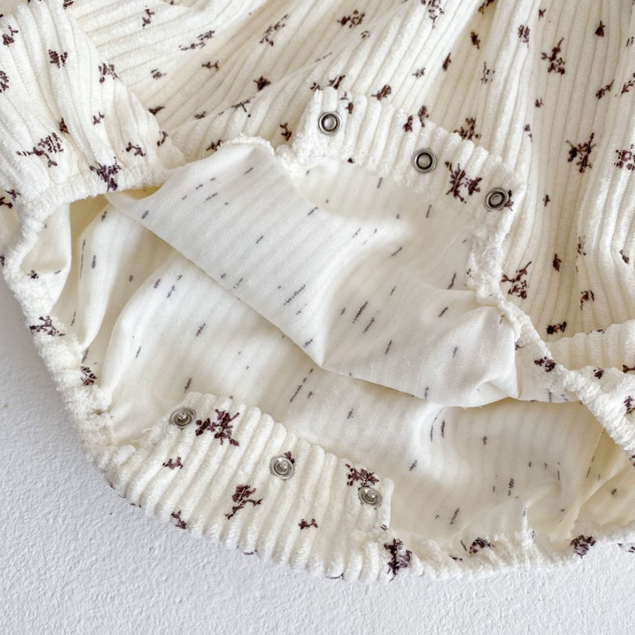 Flower Corduroy Romper and Bonnet Set