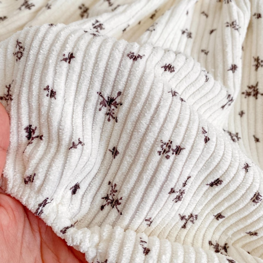 Flower Corduroy Romper and Bonnet Set