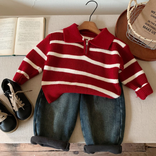 Joyful Stripe Collar Knit Sweater (Toddler/Kids)