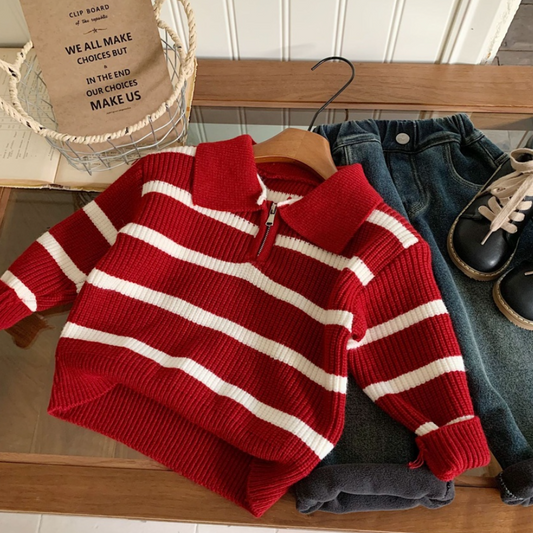 Joyful Stripe Collar Knit Sweater (Toddler/Kids)