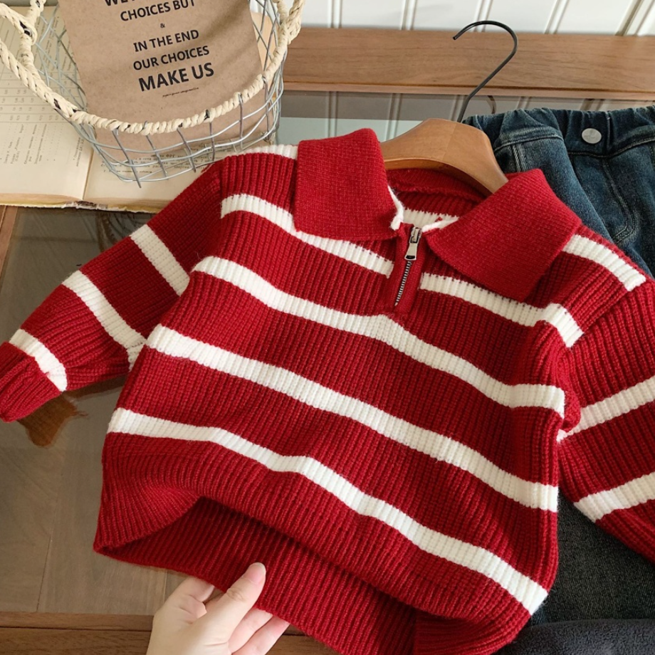 Joyful Stripe Collar Knit Sweater (Toddler/Kids)