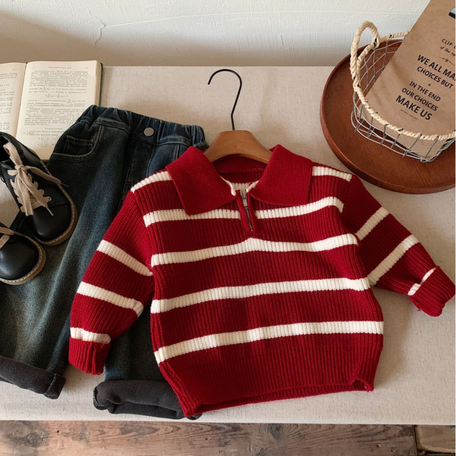 Joyful Stripe Collar Knit Sweater (Toddler/Kids)