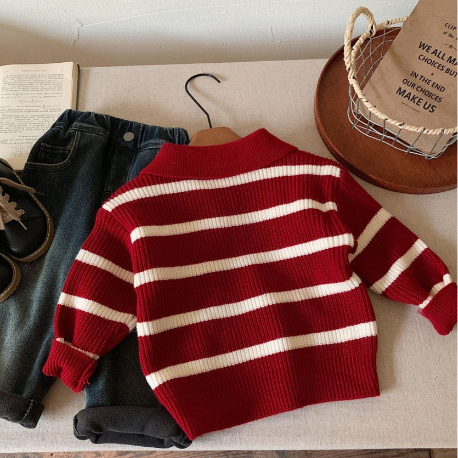 Joyful Stripe Collar Knit Sweater (Toddler/Kids)