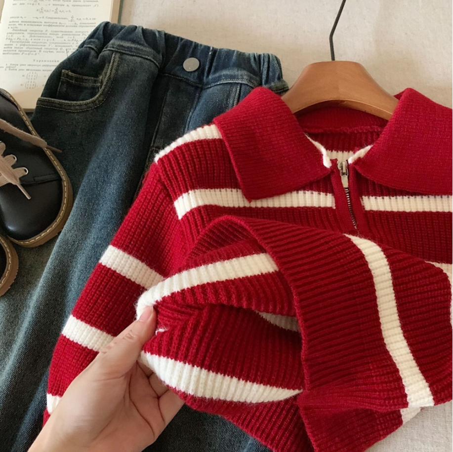 Joyful Stripe Collar Knit Sweater (Toddler/Kids)