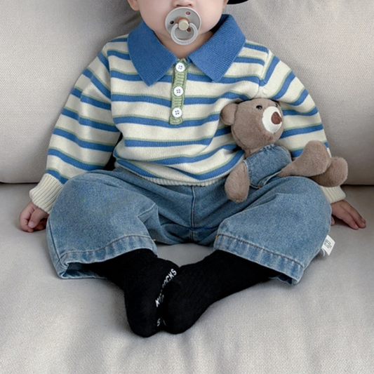 Stripe Collar Knit & Denim Set (Baby/Toddler/Kids)