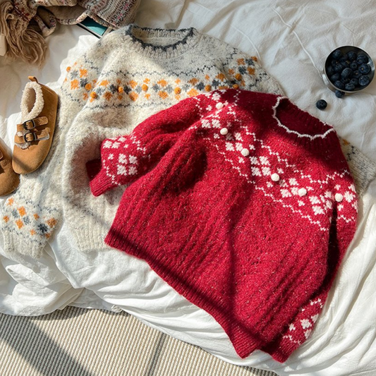 Wavy Collar Pattern Knit Sweater (Kids/Junior)