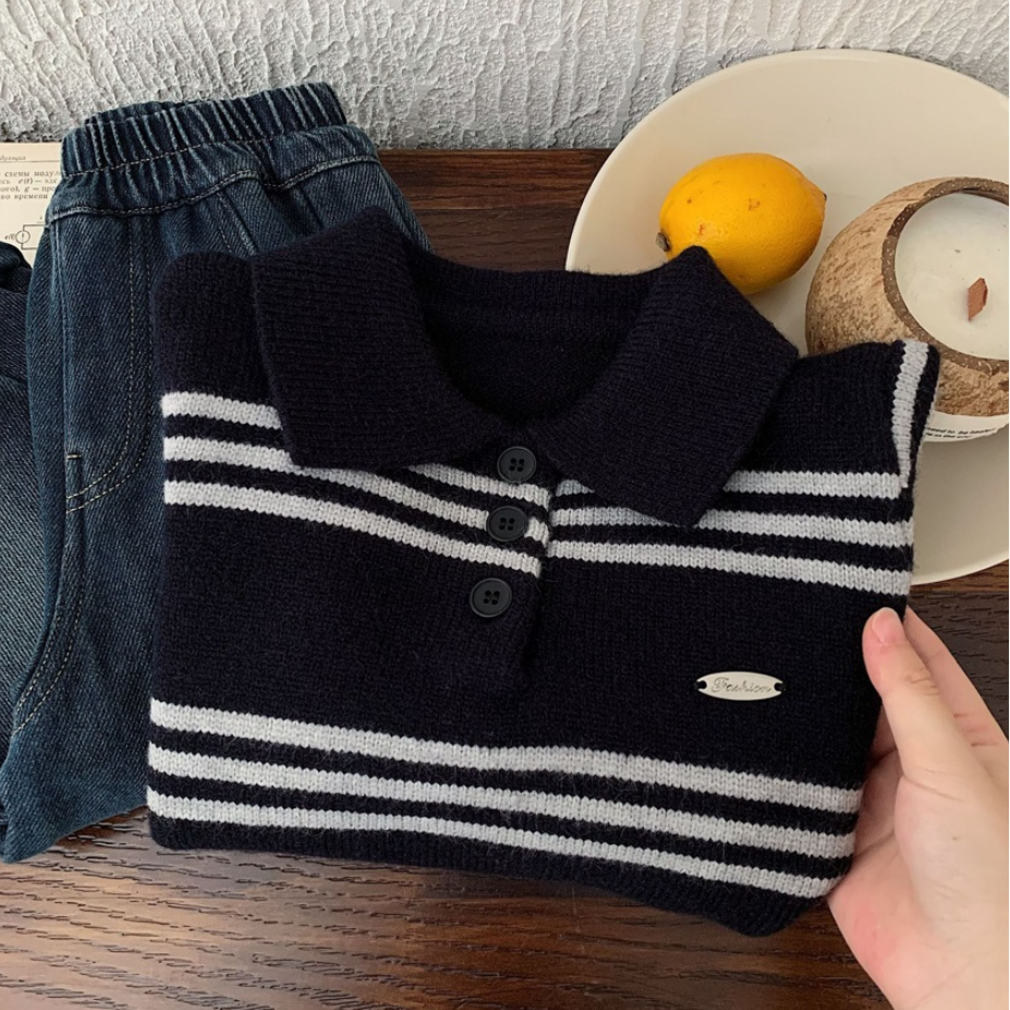 Classic Navy Stripe Collar Knit (Toddler/Kids)