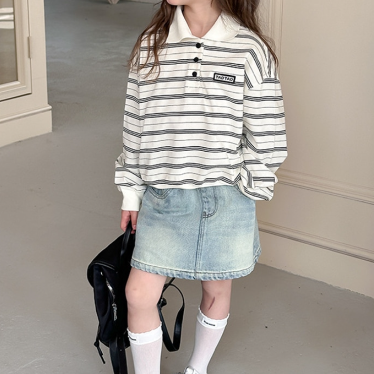 Relaxed Fit Stripe Collar Sweatshirt (Toddler/Kids/Junior)