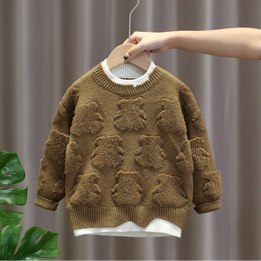 Textured Bear Appliqué Knit Sweater (Kids/Junior)