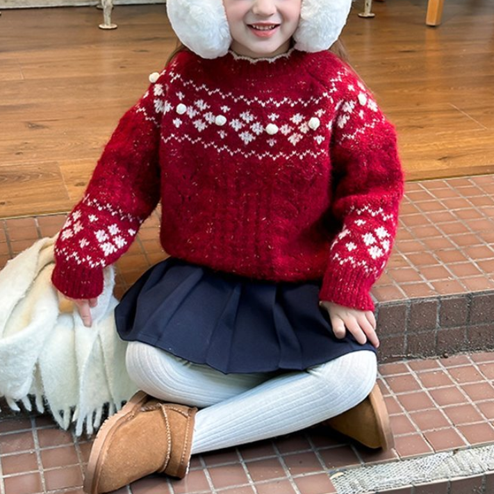 Wavy Collar Pattern Knit Sweater (Kids/Junior)