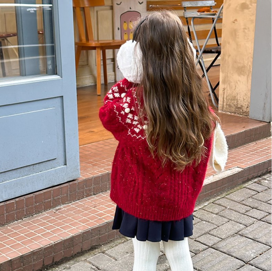 Wavy Collar Pattern Knit Sweater (Kids/Junior)