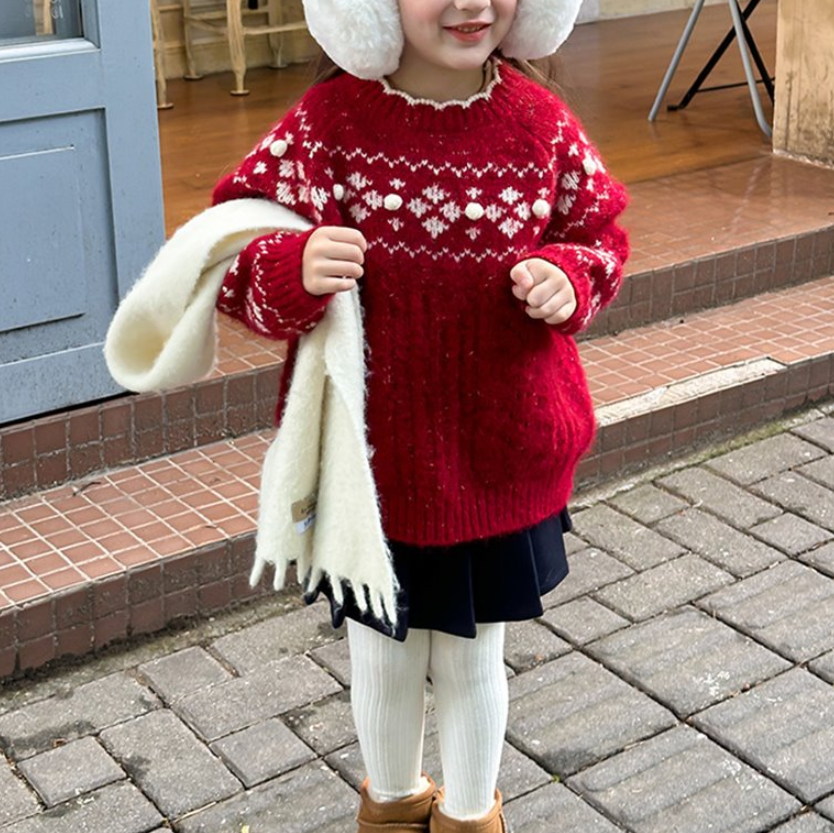 Wavy Collar Pattern Knit Sweater (Kids/Junior)
