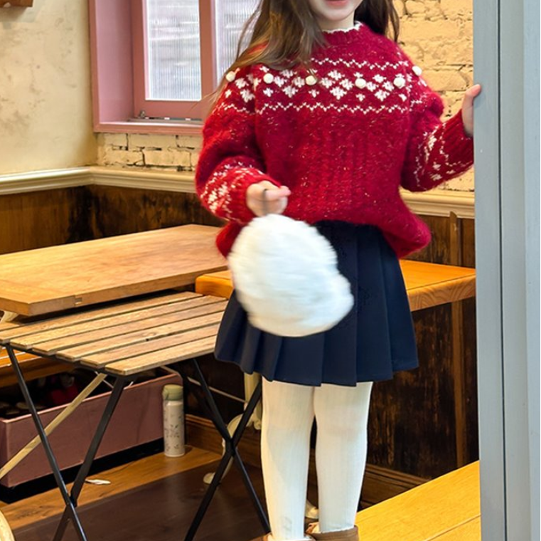 Wavy Collar Pattern Knit Sweater (Kids/Junior)