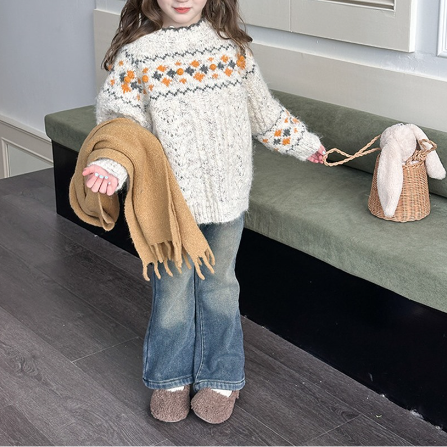Wavy Collar Pattern Knit Sweater (Kids/Junior)