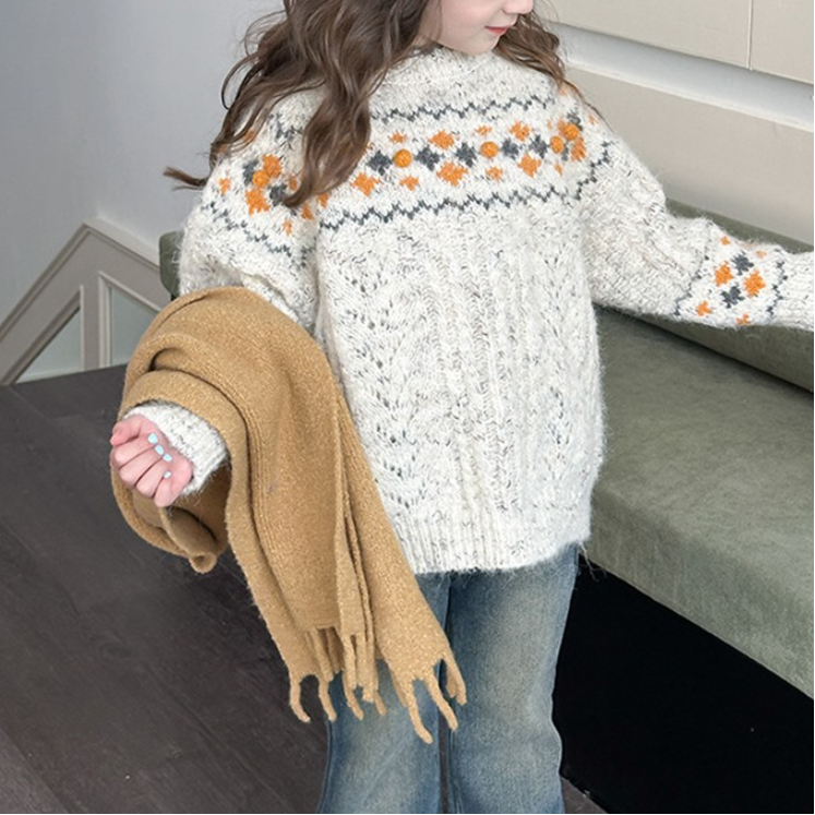 Wavy Collar Pattern Knit Sweater (Kids/Junior)