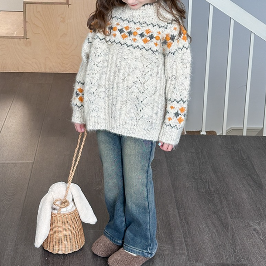Wavy Collar Pattern Knit Sweater (Kids/Junior)