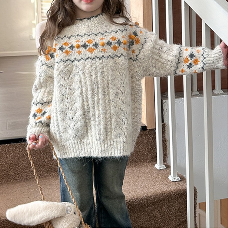 Wavy Collar Pattern Knit Sweater (Kids/Junior)