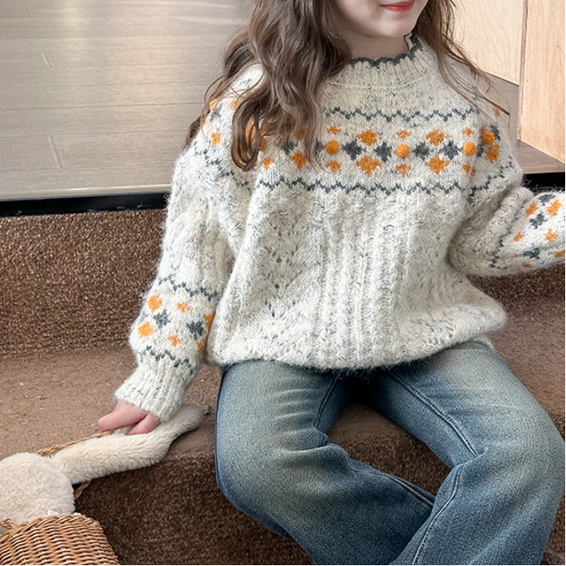 Wavy Collar Pattern Knit Sweater (Kids/Junior)