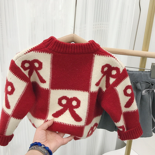 Ribbon Check Pattern Knit Sweater (Kids/Junior)