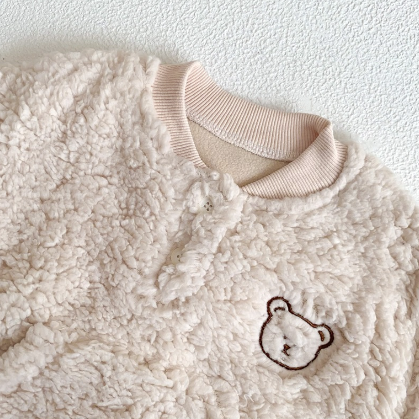 Fuzzy Bear Romper and Bonnet Set