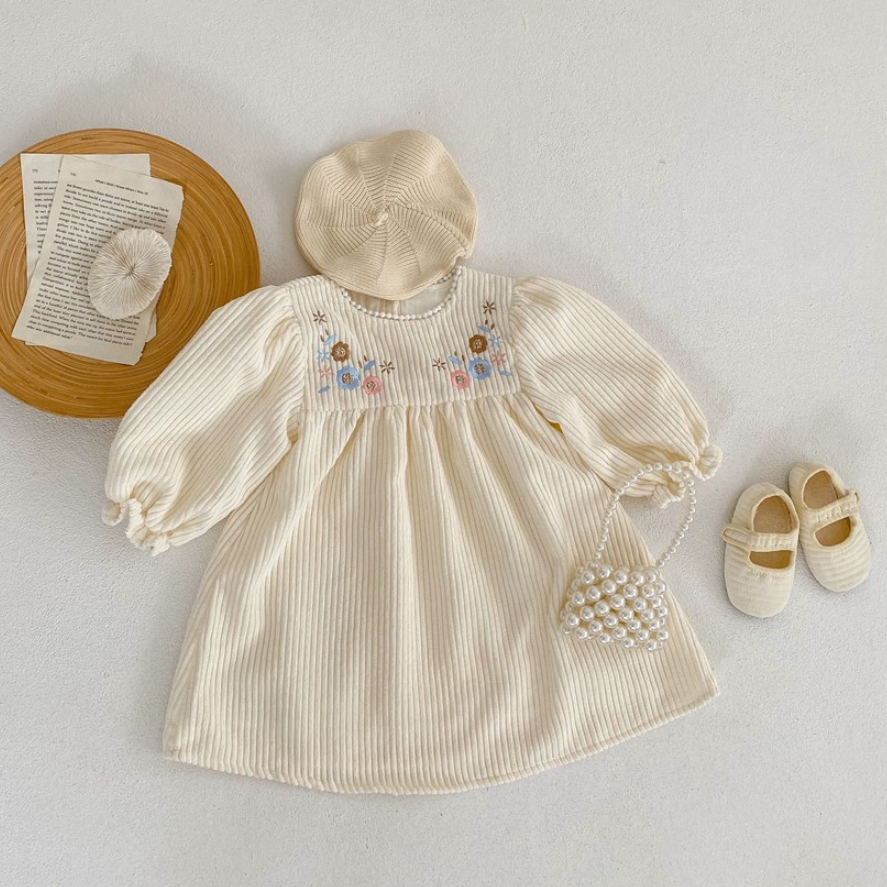 Sweet Embroidered Flower Corduroy Dress (Baby/Toddler/Kids)