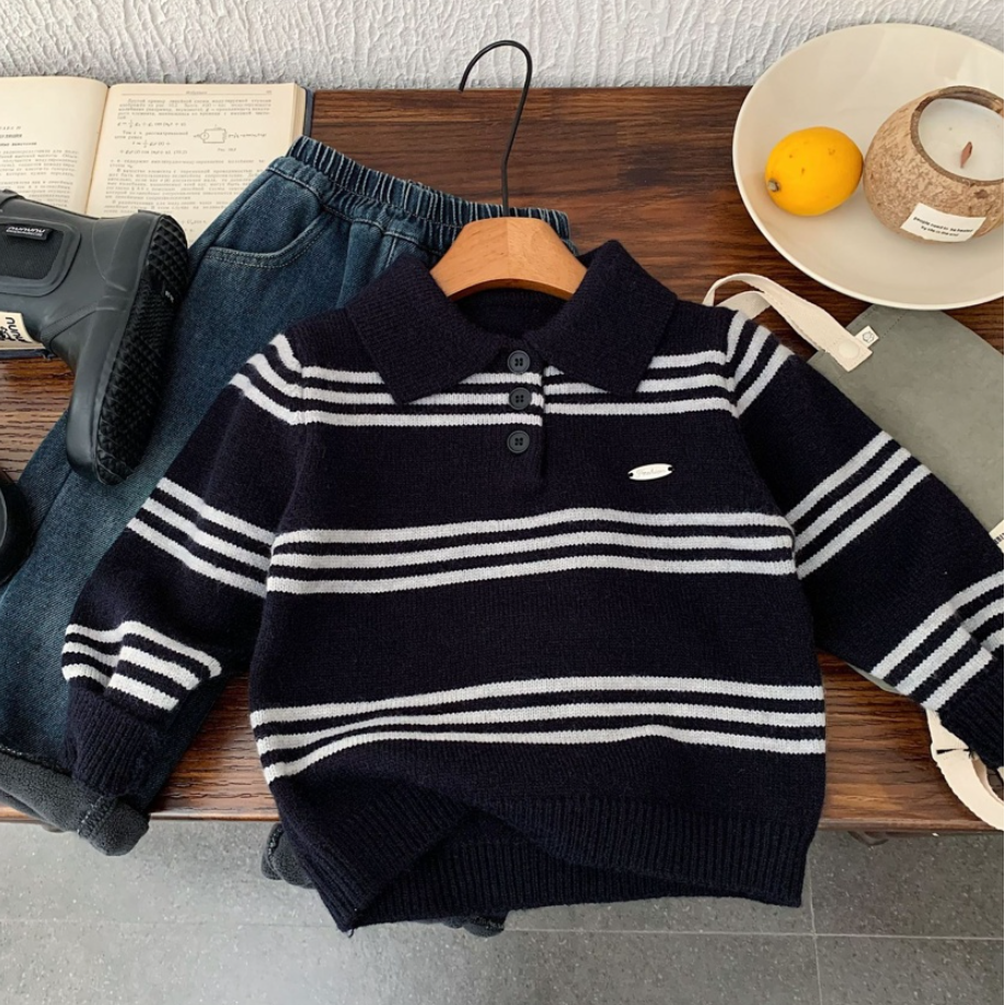 Classic Navy Stripe Collar Knit (Toddler/Kids)