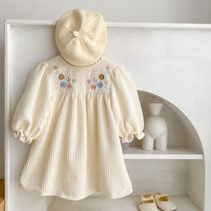 Sweet Embroidered Flower Corduroy Dress (Baby/Toddler/Kids)