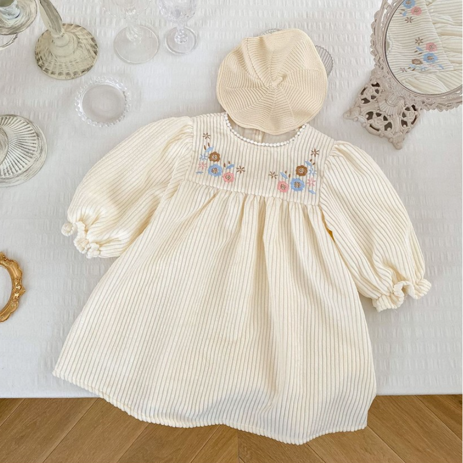 Sweet Embroidered Flower Corduroy Dress (Baby/Toddler/Kids)