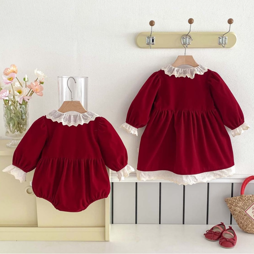 Elegant Ruby Lace Romper & Dress