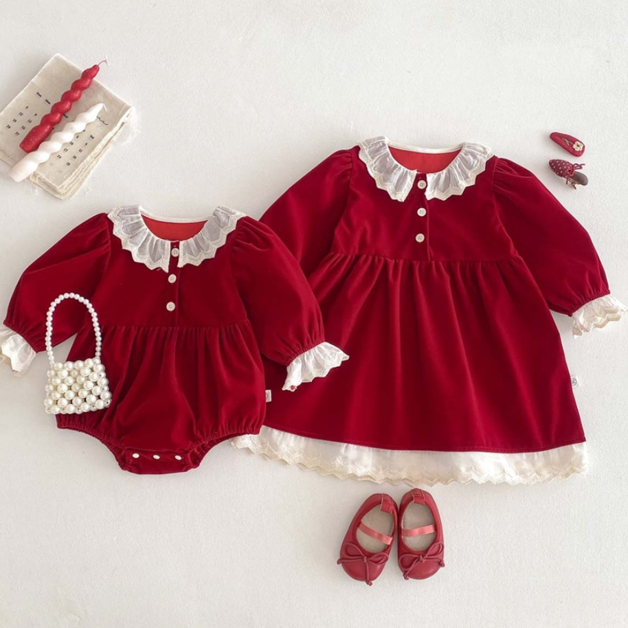 Elegant Ruby Lace Romper & Dress