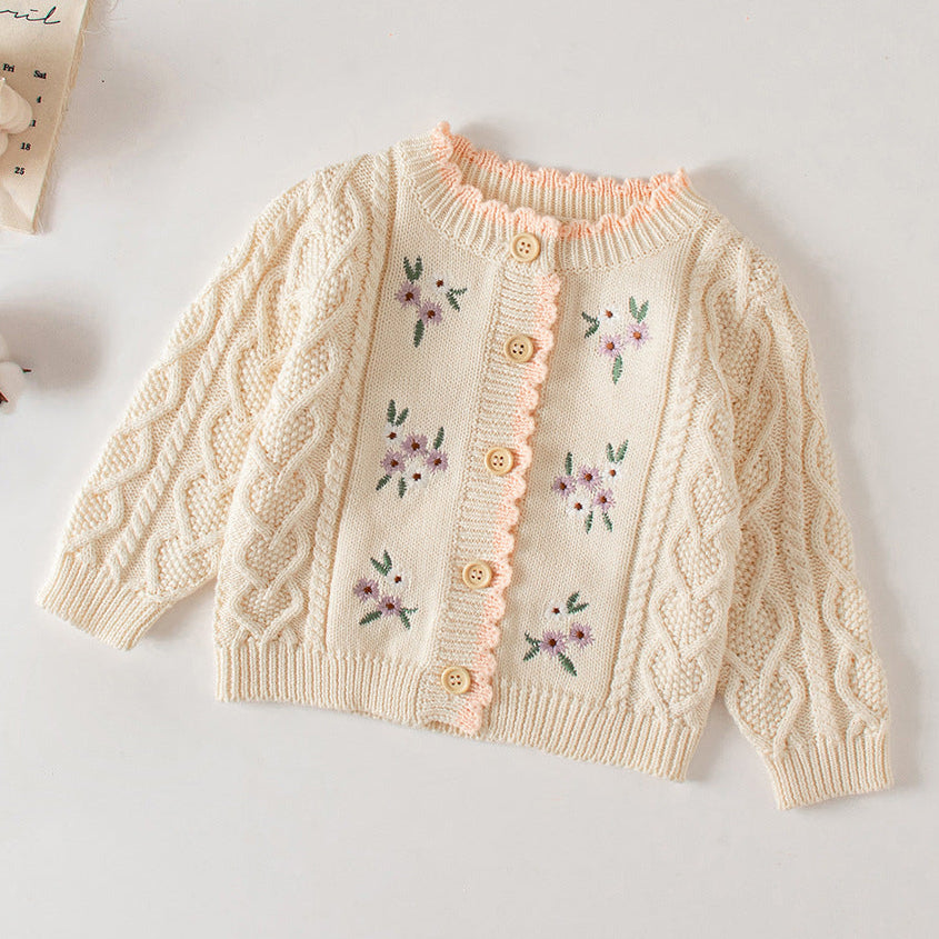 Embroidered Cable Knit Cardigan