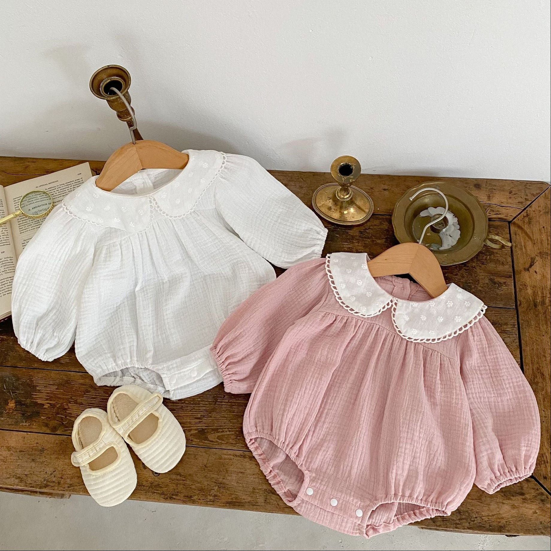 Floral Embroidered Cotton Gauze Romper