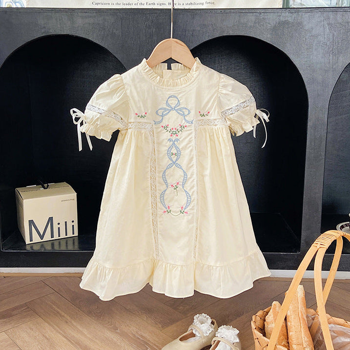 Ribbon Embroidered Smock Dress