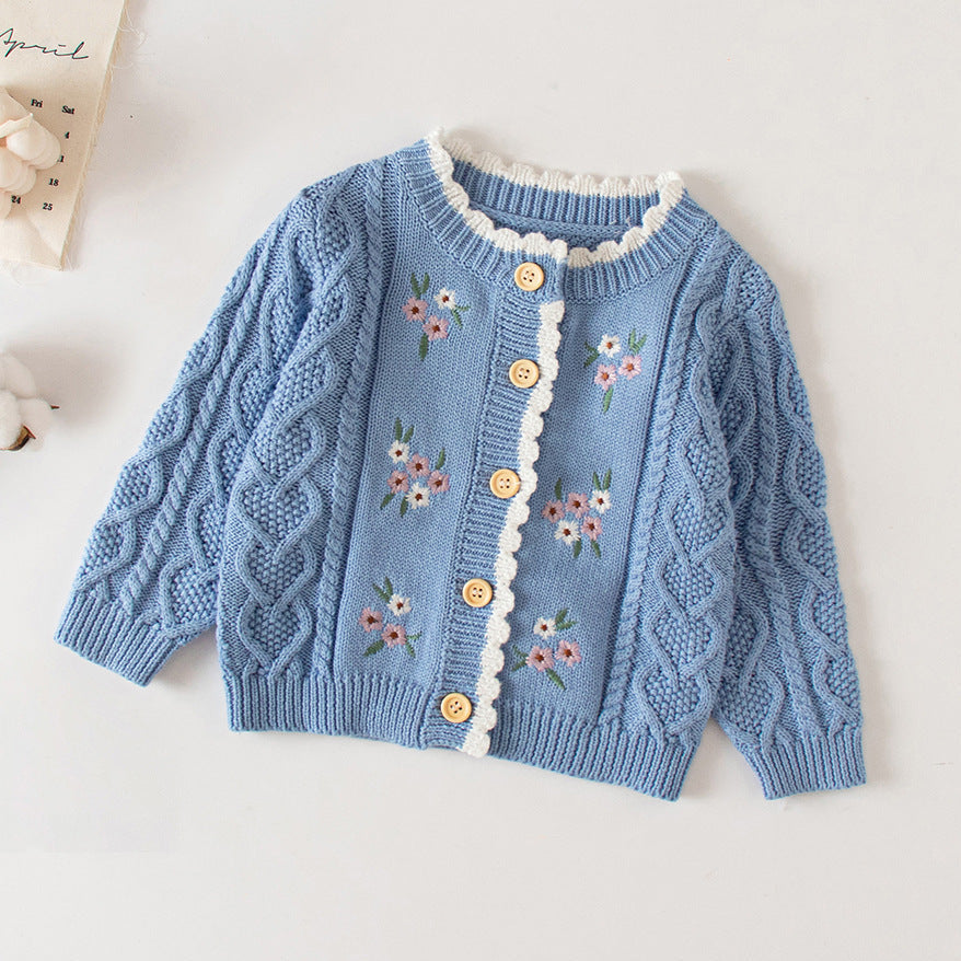 Embroidered Cable Knit Cardigan
