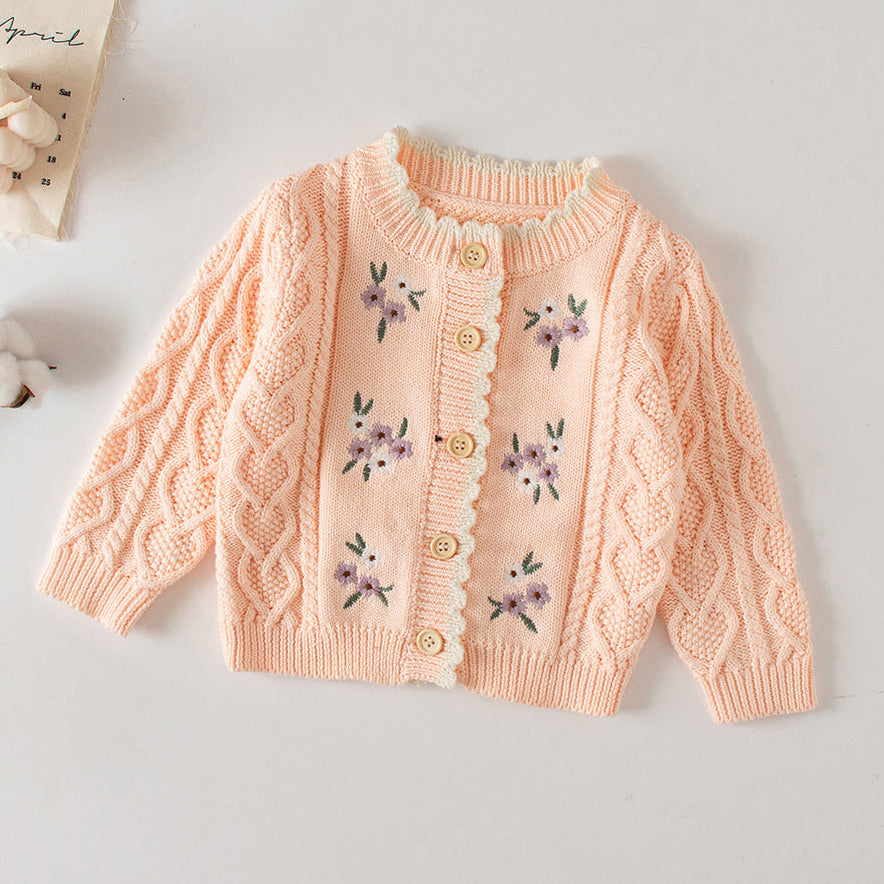 Embroidered Cable Knit Cardigan