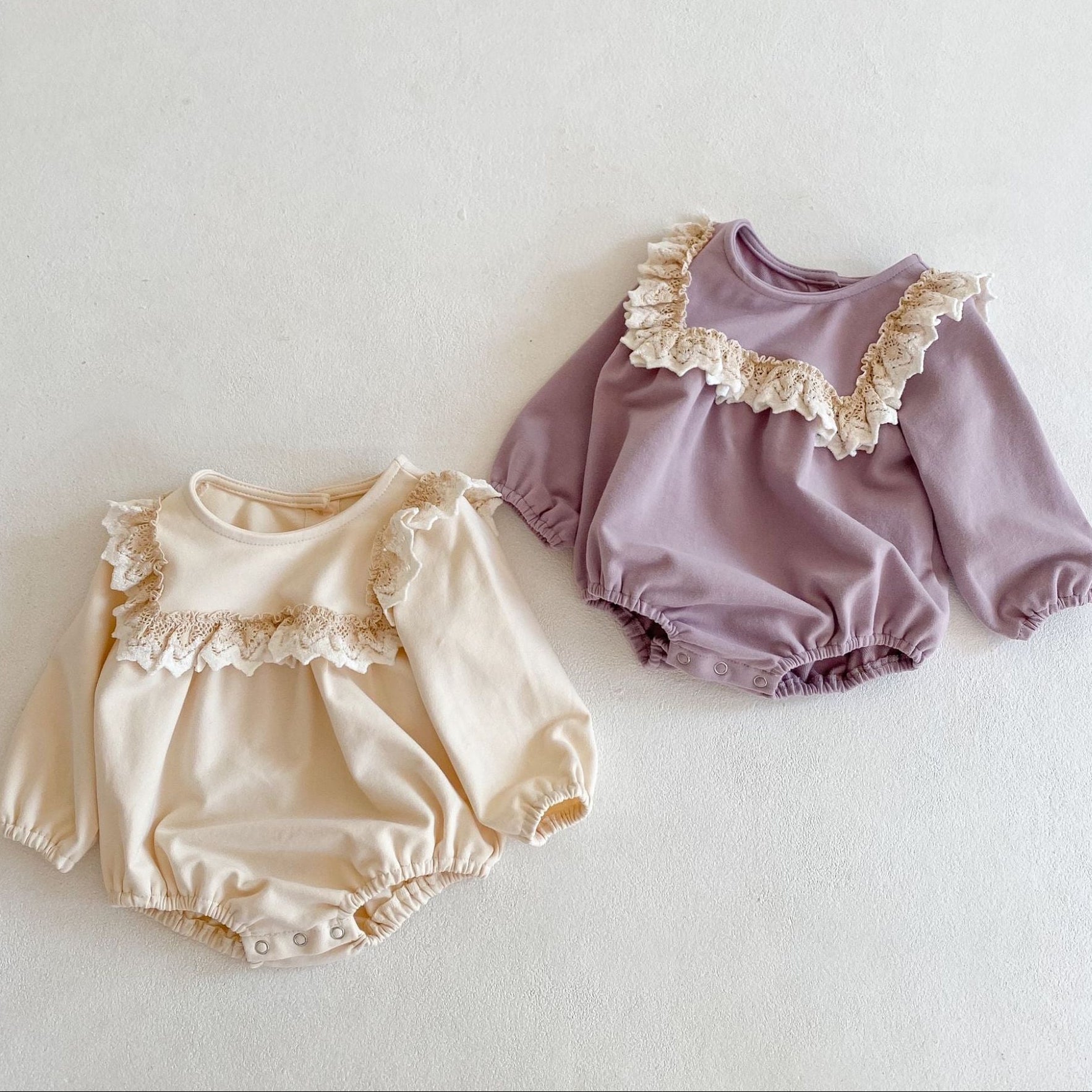 Lace Frill Bonnet Romper Set
