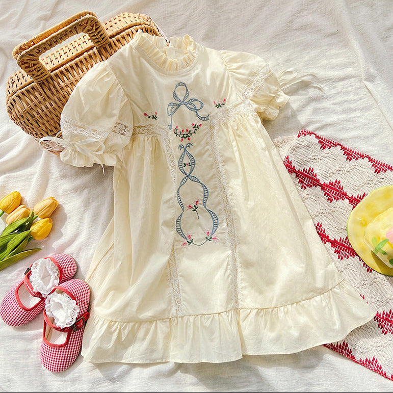 Ribbon Embroidered Smock Dress