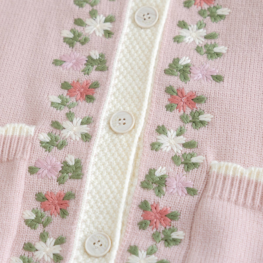Embroidered Flower Pocket Cardigan