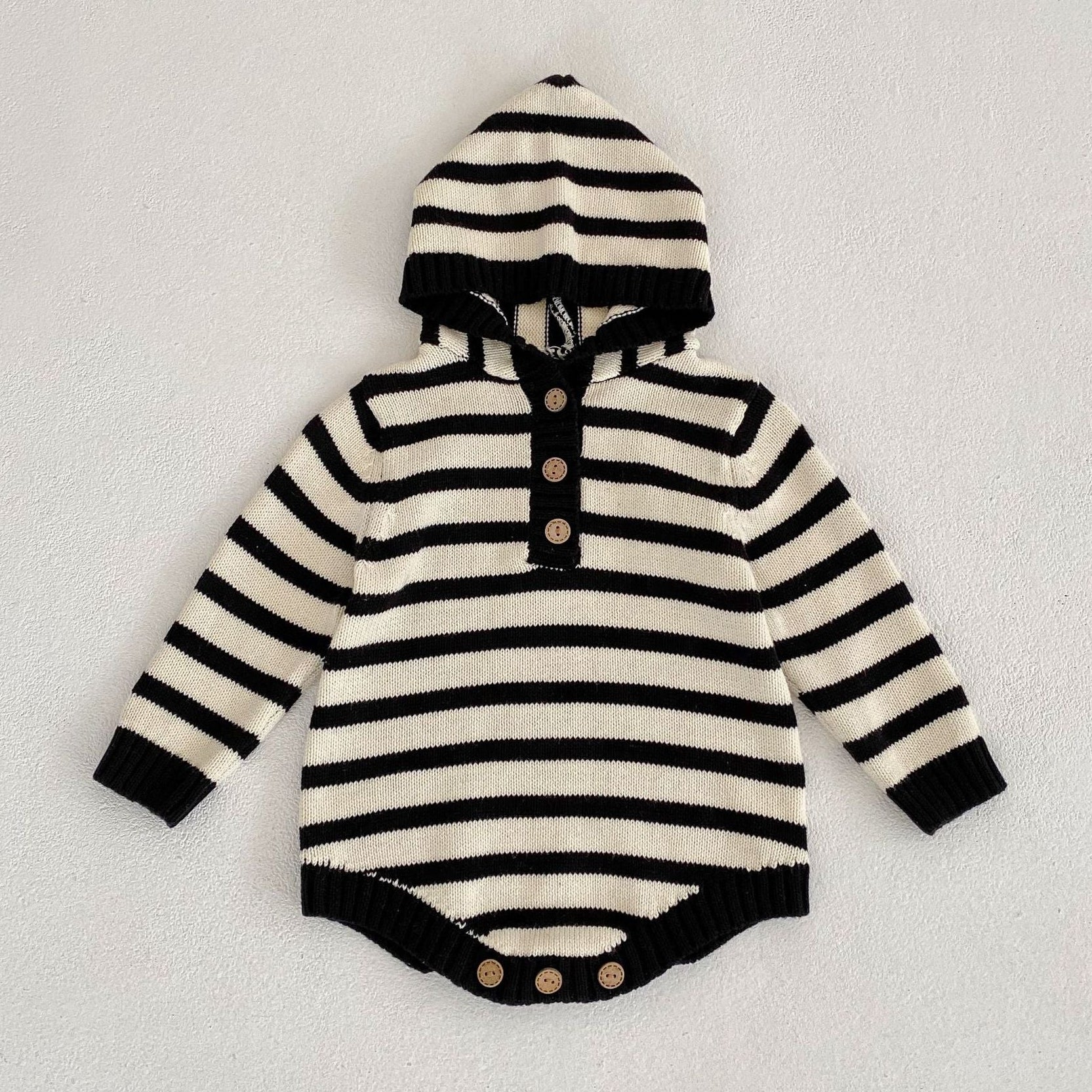 Black Stripes Hooded Knit Romper