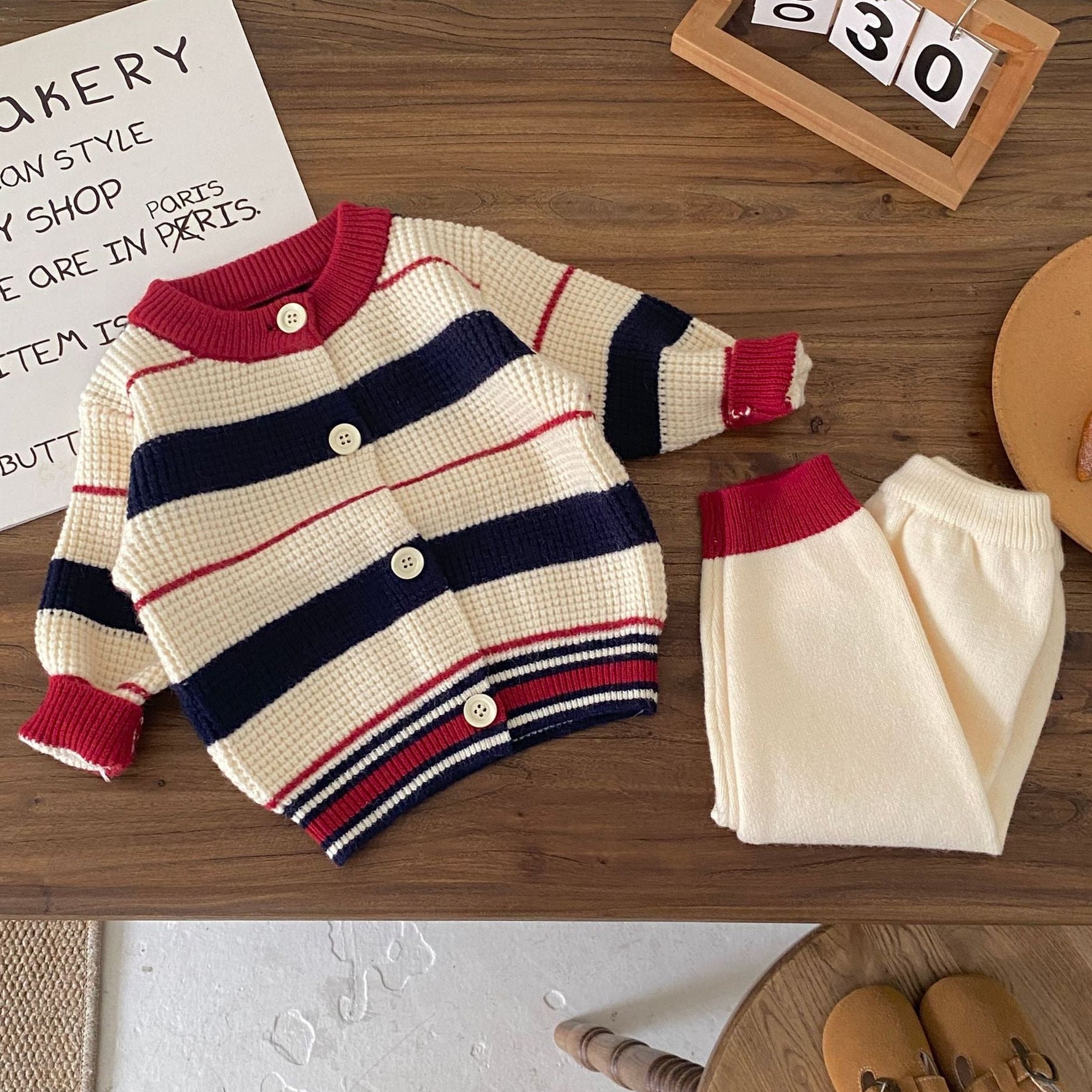 Cozy Stripe Knit Cardigan Set